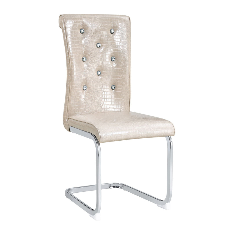 Faux Leather Metal Dining Side Chairs (Set of 2) - Beige / Silver