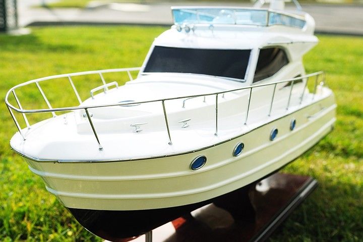 Hand Painted Model Boat Tabletop Sculpture - White