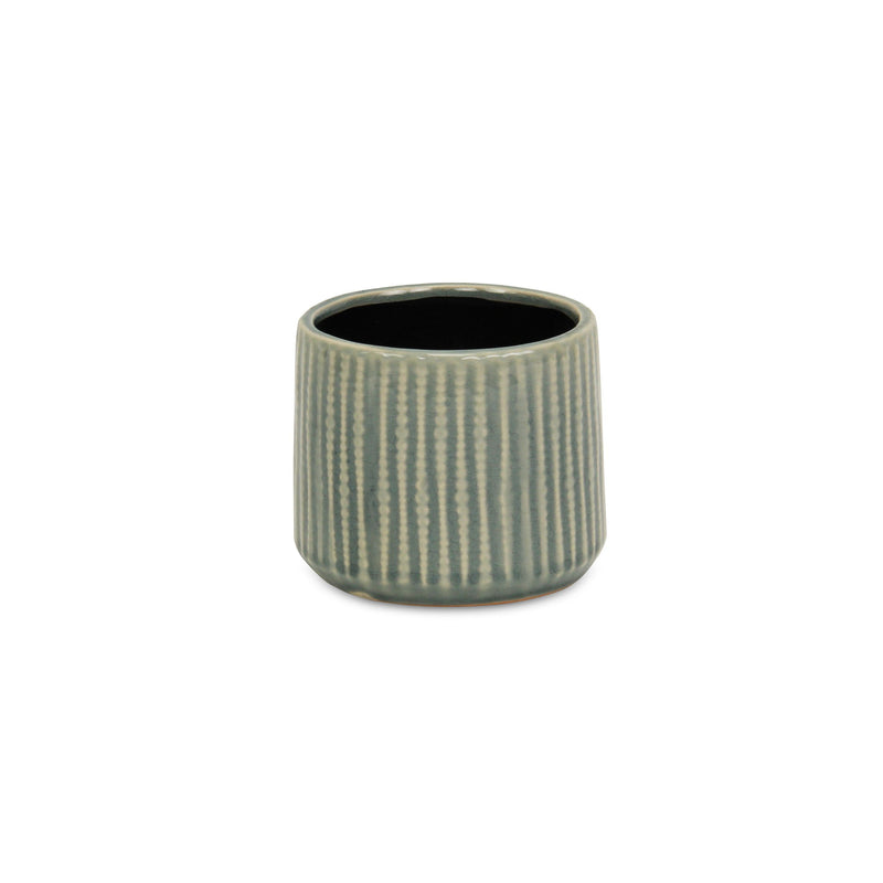 Striped Round Pot Planter (487415) - Green