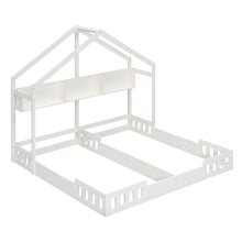 Load image into Gallery viewer, Twin Size Platform Bed With Shared Design, Guardrails, And Built In Shelves - Creamy White
