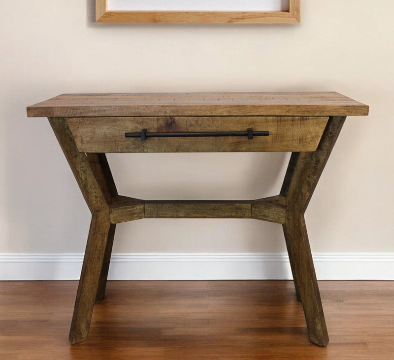 Solid Wood Distressed A Frame Console Table And Drawers - Natural