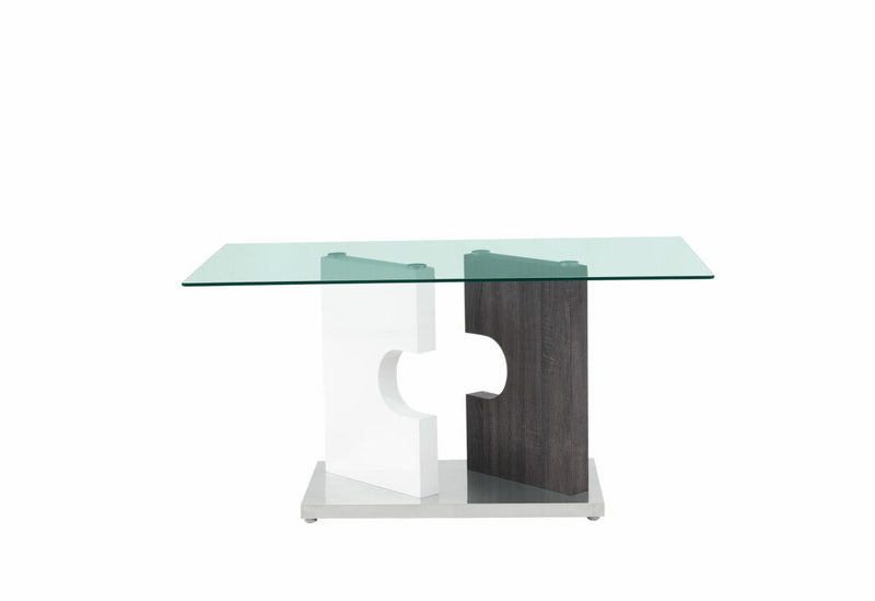 36" Glass And Stainless Steel Double Pedestal Base Dining Table - Gray