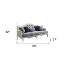 Load image into Gallery viewer, Linen Damask Sofa And Toss Pillows With White Legs - Cream
