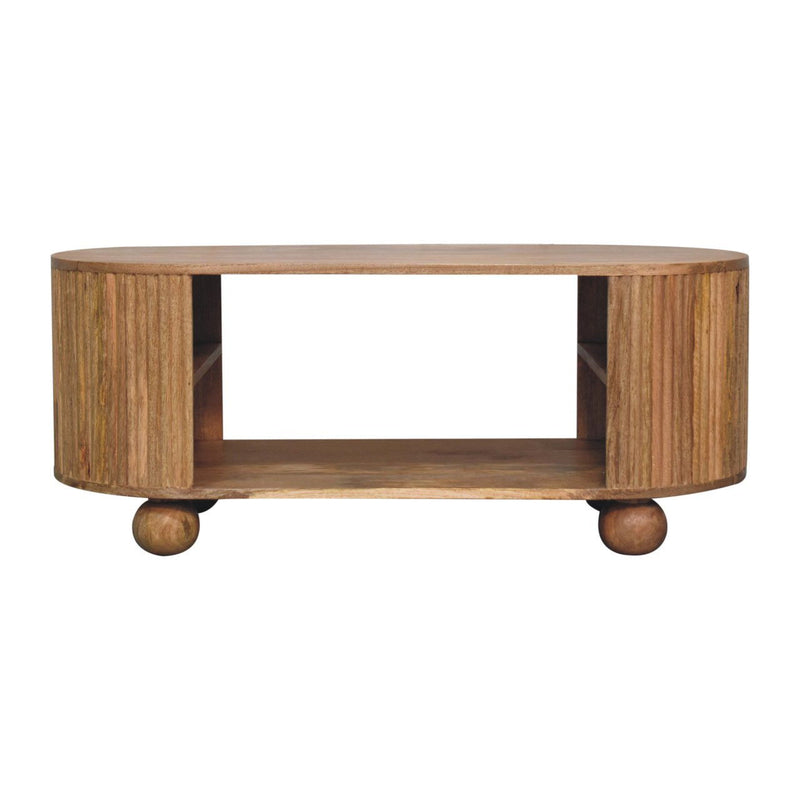 43" Solid Wood Oval Coffee Table With Shelf - Oak