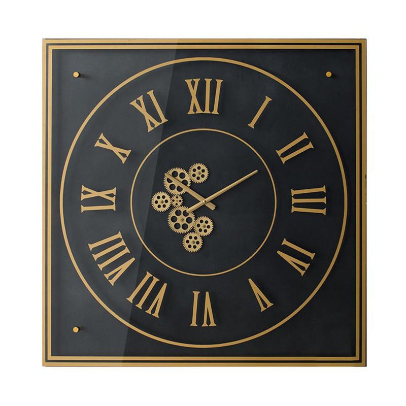 Exposed Gear Square Wall Clock - Black / Gold