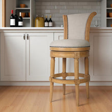 Load image into Gallery viewer, 30" Casual Fabric And Solid Wood Bar Height Swivel Bar Chair - Gray
