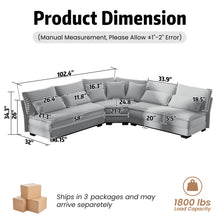 Load image into Gallery viewer, 5 Seater L Shaped Sectional Sofa With Curved Corner, 7 Pillows
