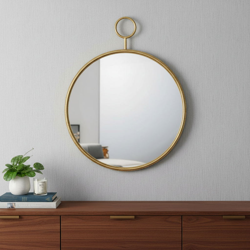 32" Round Iron Framed Accent Mirror - Gold