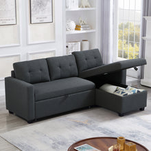 Load image into Gallery viewer, Upholstered Pull Out Sectional Sofa with Storage Chaise, Convertible Corner Couch, Dark Grey
