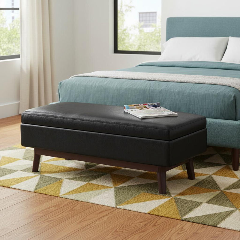 48" Leather Cocktail Ottoman With Storage - Black / Brown