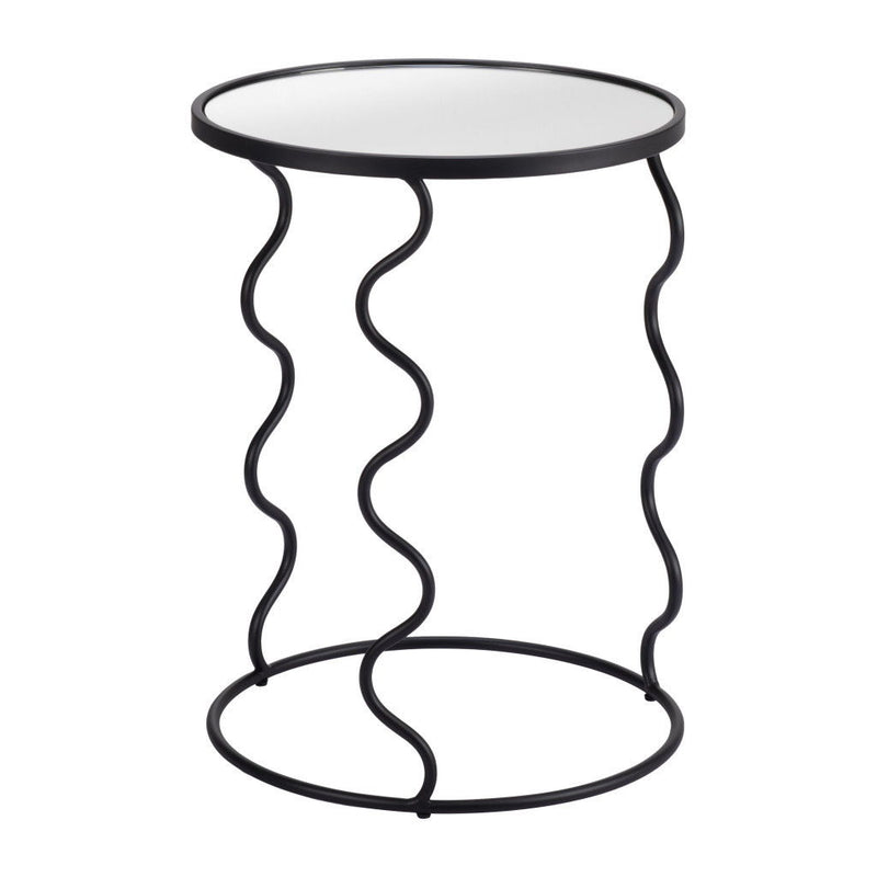 24" Mirro Glass And Steel Round Abstract End Table - Black