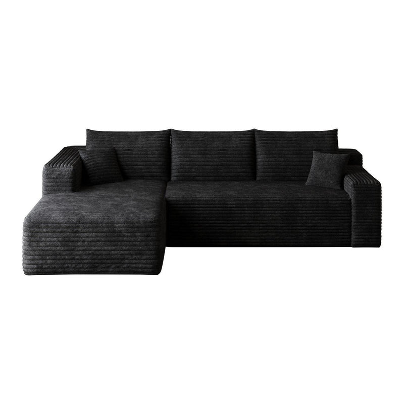 Corduroy Modular L Shaped Sofa And Chaise Sectional (762623) - Black