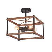 Load image into Gallery viewer, Industrial Wood Square Four Light Ceiling Fixture - Brown / Black
