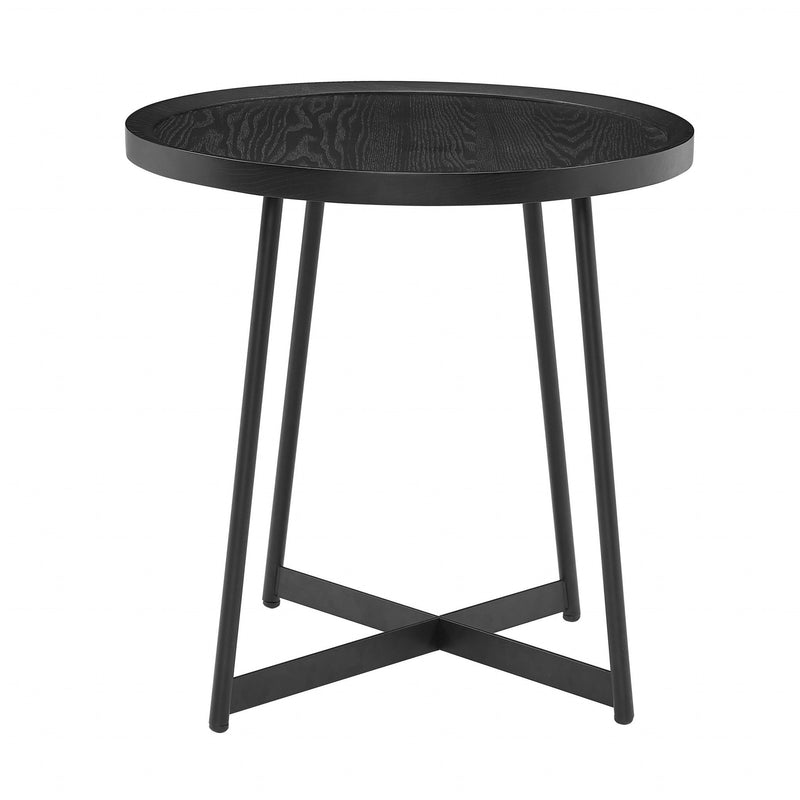 Round Side Table - Black Ash Wood And Black