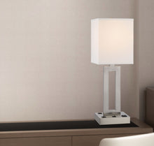 Load image into Gallery viewer, 24" Metal Desk USB Table Lamp With White Drum Shade - Nickel
