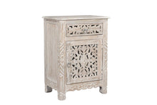 Load image into Gallery viewer, One Drawer Carved Floral Solid Wood Nightstand - Distressed White

