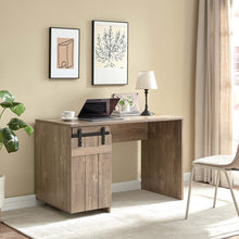 Load image into Gallery viewer, Home Office Desk Hazelnut One Cabinet Three Shelves Faux Barn Door On Metal Euro Hinges Modesty Panel - Light Brown
