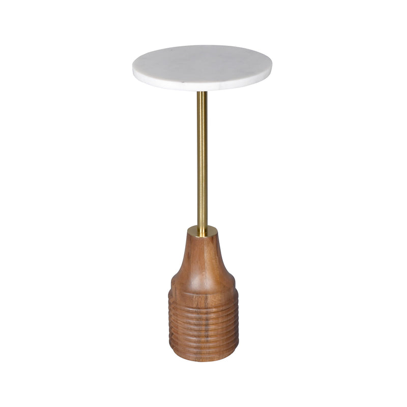 Marble Round Pedestal End Table - White / Gold / White