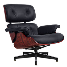 Load image into Gallery viewer, 27" Tufted Genuine Leather Swivel Lounge Chair With Ottoman - Black / Rosewood
