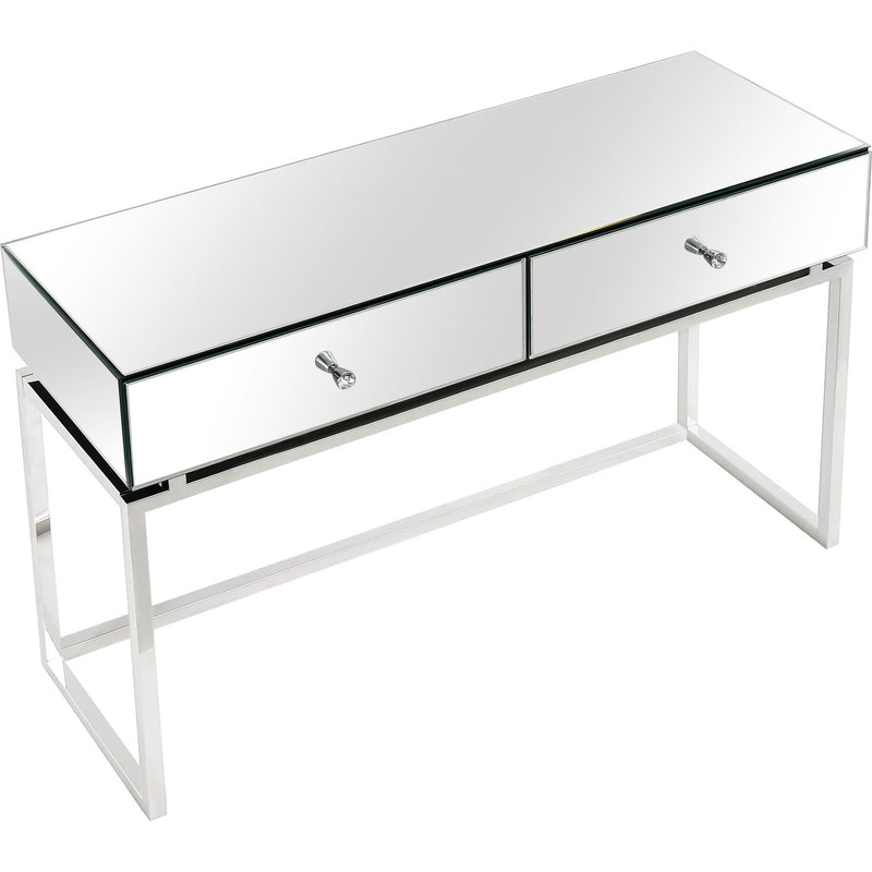 Mirrored Glass Frame Console Table And Drawers - Silver