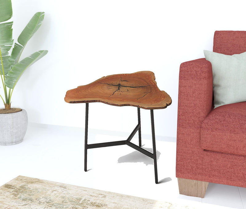 Solid Wood Free Form End Table - Black And Natural Brown