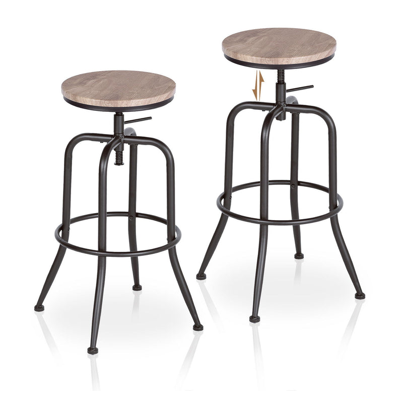 Wood Backless Adjustable Height Swivel Bar Chairs (Set of 2) - Walnut