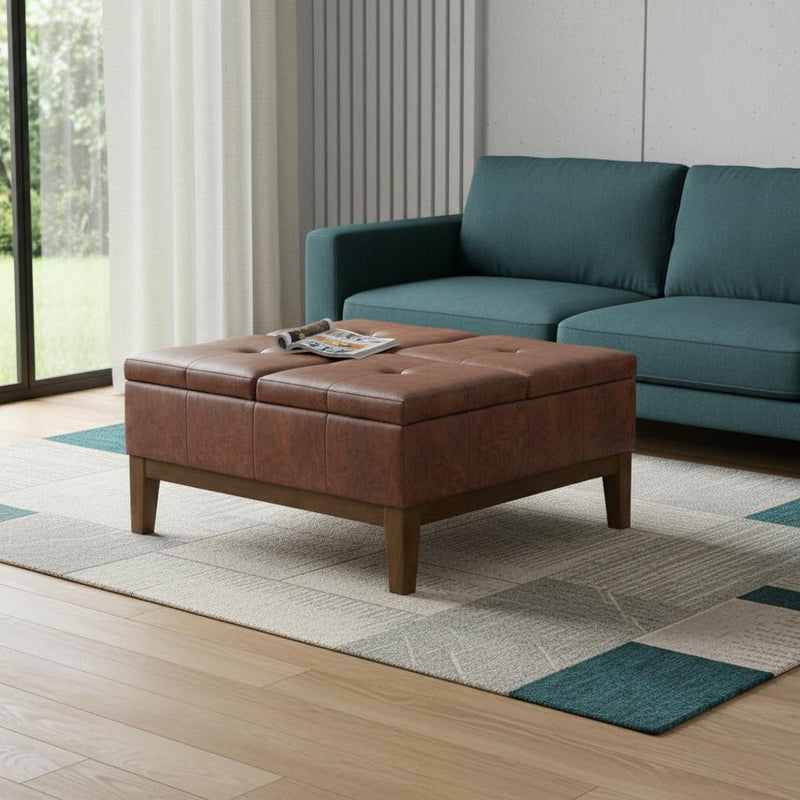 Modern Upholstery Storage Ottoman - Walnut / Brown