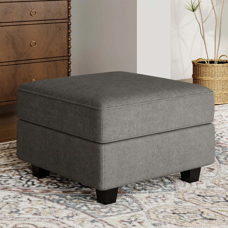 Polyester Blend Storage Ottoman - Light Gray / Black
