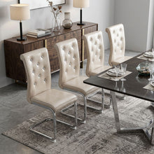 Load image into Gallery viewer, Faux Leather Metal Dining Side Chairs (Set of 4) - Beige / Silver
