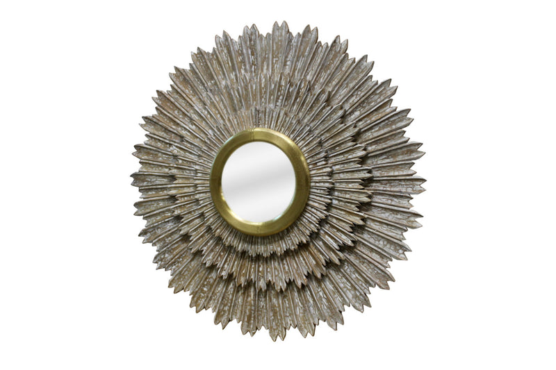 44" Antiqued Sunburst Framed Accent Mirror - Gold