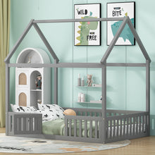 Load image into Gallery viewer, Wood House Bed With Fence And Door
