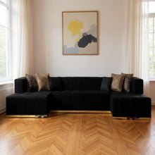Load image into Gallery viewer, Velvet U-Shaped Three Piece Sofa Chaise Sectional With Toss Pillows - Black
