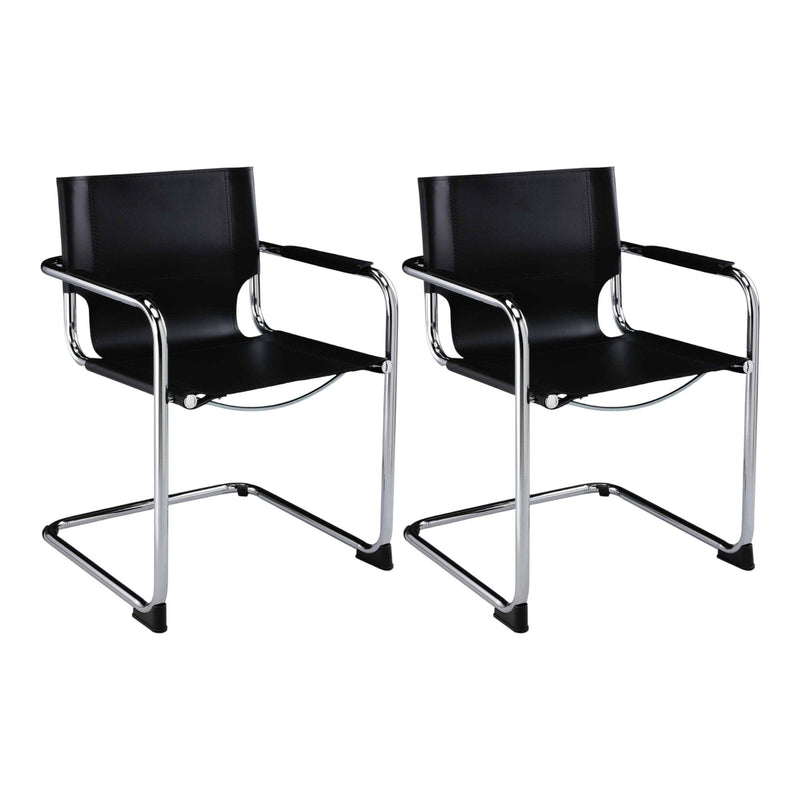 Leather Dining Arm Chairs (Set of 2) - Black / Silver
