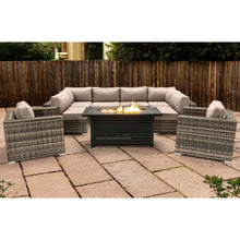 Load image into Gallery viewer, 9 Piece Outdoor Sectional Set With Fire Pit Table And Cushions - Beige
