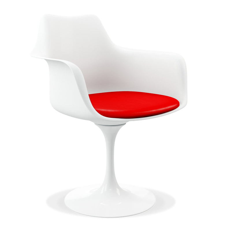 Upholstered Faux Leather Dining Arm Chair - Red / White