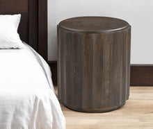 Load image into Gallery viewer, 23" Distressed Solid Wood Round Scalloped Drum End Table - Brown
