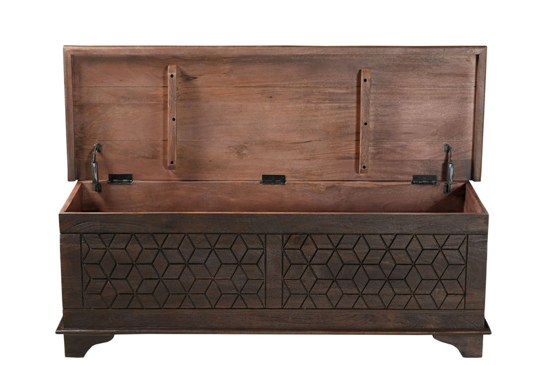 52" Solid Wood Geometric Storage Ottoman - Brown