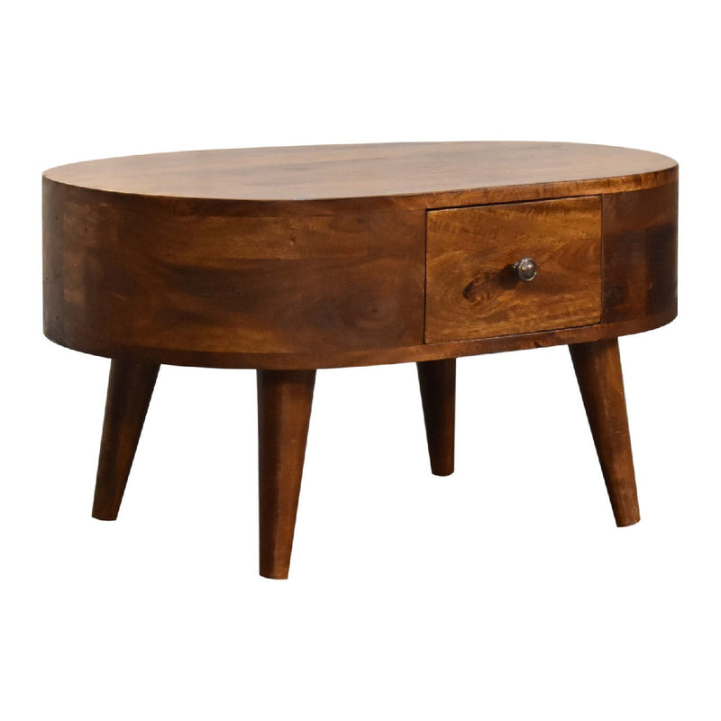 Solid Wood Oval Coffee Table With Drawer - Chestnut