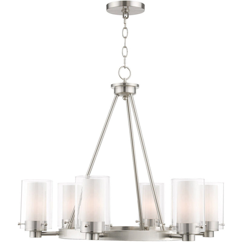 22'' Six Light Dimmable Chandelier With Shades - Nickel