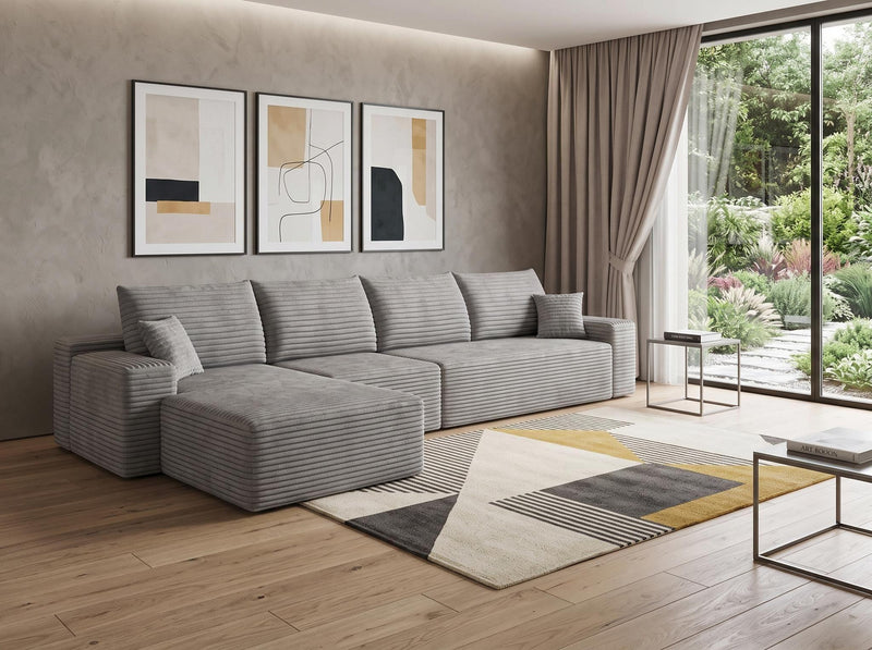 Corduroy Modular L Shaped Sofa And Chaise Sectional (762638) - Gray