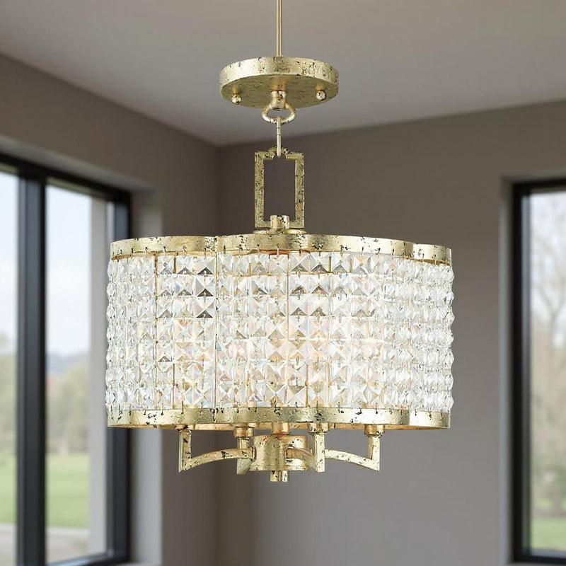 14" Four Light Dimmable Chandelier With Shades - Gold