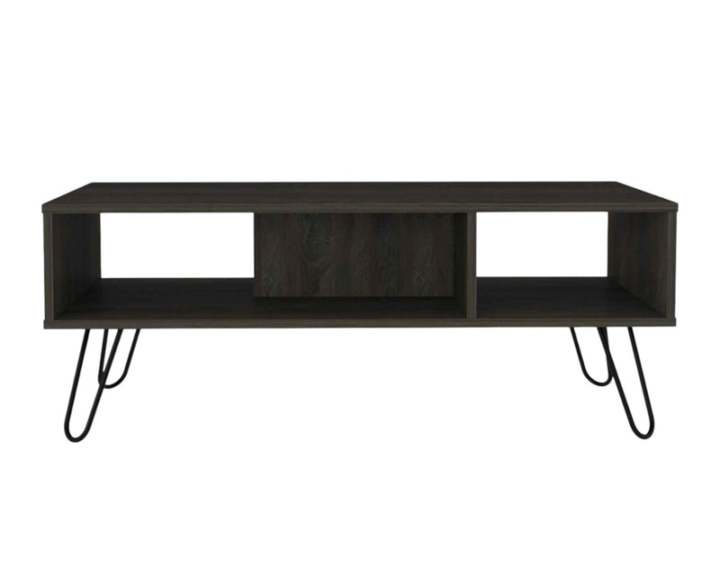 40" Wood And Metal Coffee Table With Shelf - Espresso And Black