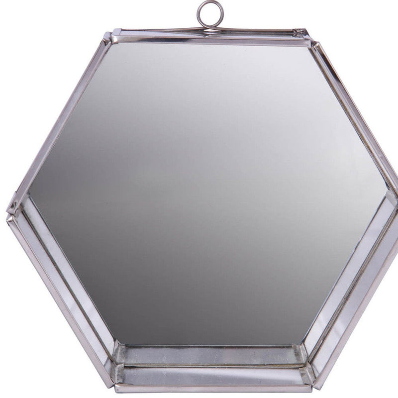 8" Hexagon Steel Framed Accent Mirror - Silver