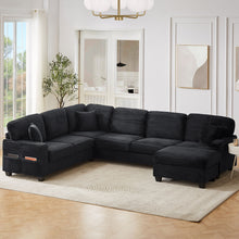 Load image into Gallery viewer, Upholstered U-Shaped Sectional Sofa With Movable Ottoman And Side Storage Pockets

