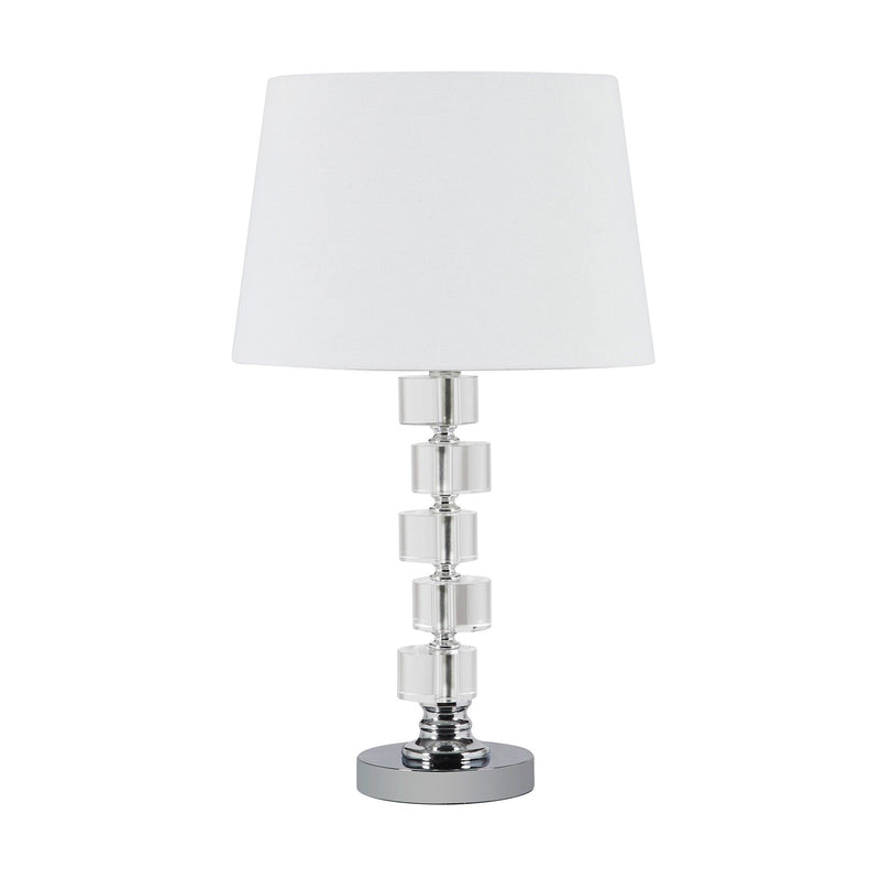Crystal Stacked Geo Cubes Table Lamp With White Classic Empire Shade - Silver