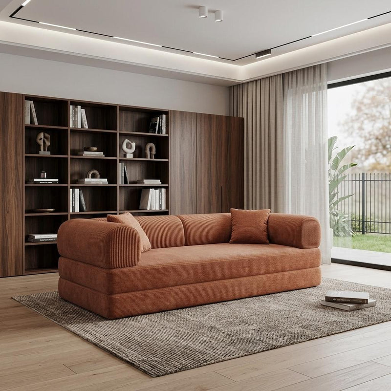 Corduroy Convertible Futon Sleeper Sofa - Brown