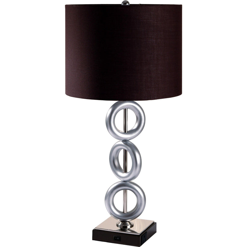 Ceramic Geometric Table Lamp With Brown Classic Drum Shade - Silver