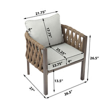 Load image into Gallery viewer, 2 Pieces Outdoor Metal Patio Club Chair, Patio Furniture Arm Chair With Cushion, Modern Outdoor Furniture Deep Seating For Porch, Garden, Backyard, Balcony - Brown / Light Gray
