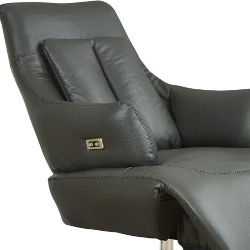 Tufted Genuine Leather Power Swivel Recliner - Gray