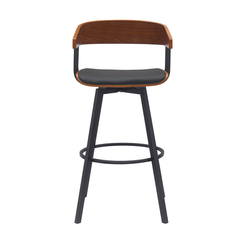 Faux Leather And Metal Swivel Bar Height Bar Chair - Black
